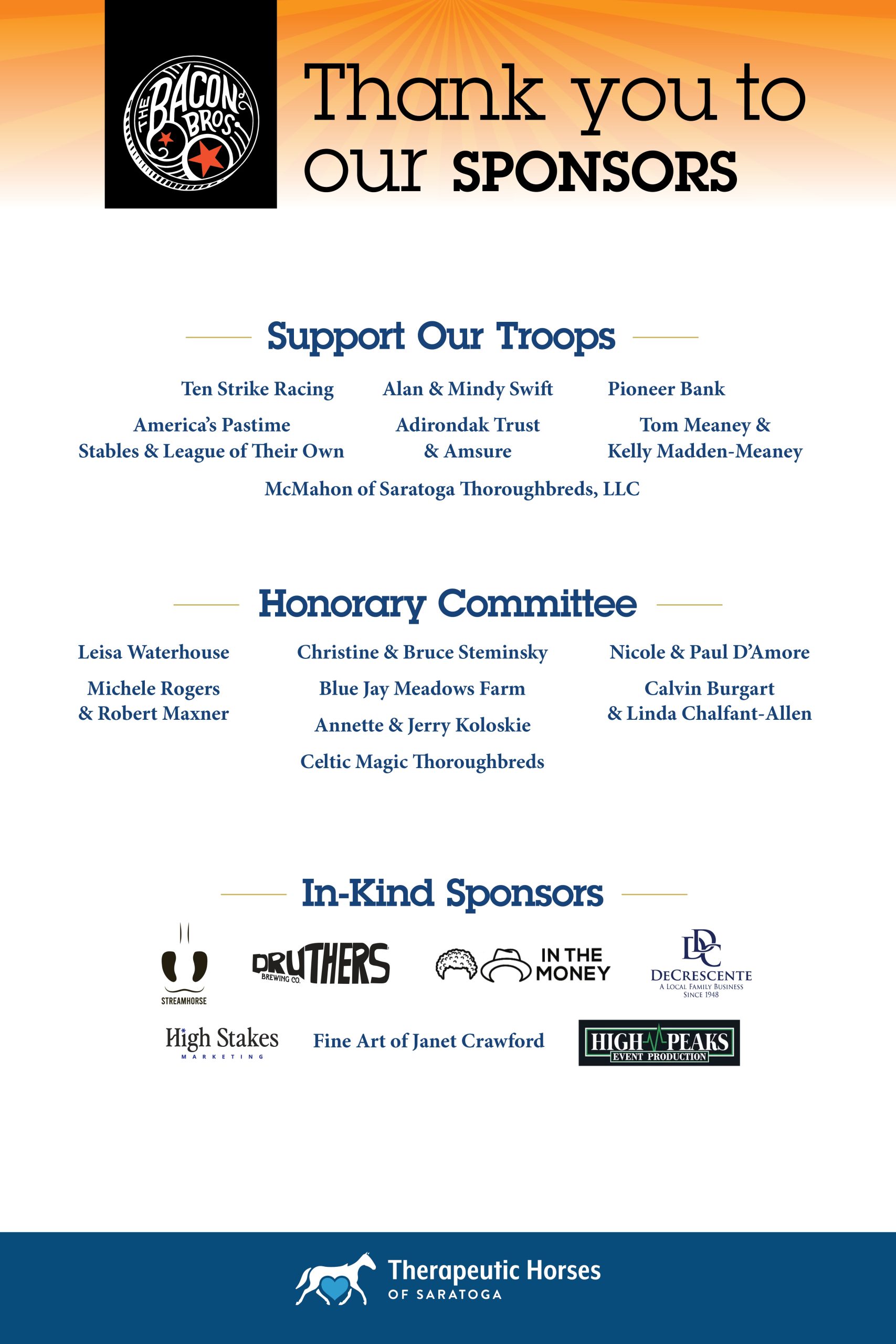 Bacon_SponsorPosters_PG3 Therapeutic Horses of Saratoga_BaconBrothers_Sponsors_PG3